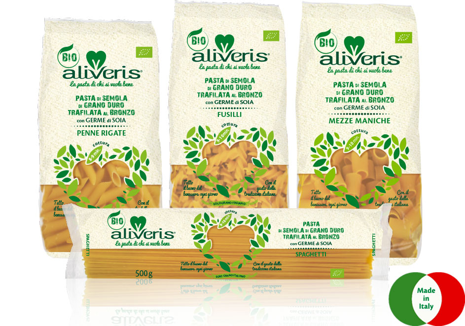 Aliveris, pasta di grano duro biologico e soia prodotta in Umbria